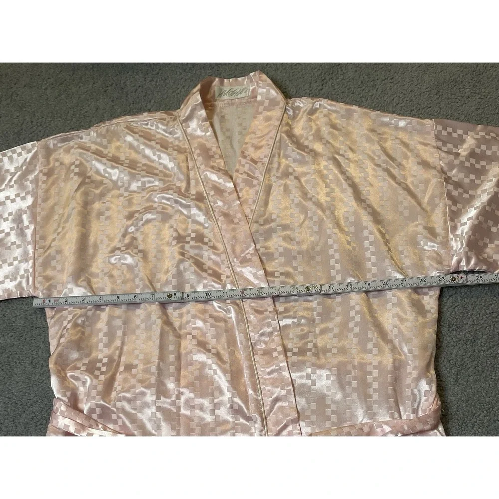 Vtg Lord & Taylor Kimono Long Robe Women's Intimate Sz M Pink Satin Check Pocket